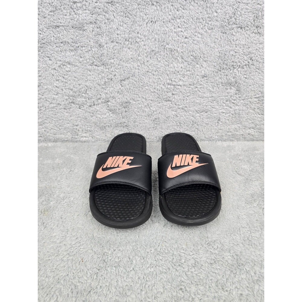 Nike Benassi JDI Black Rose Gold Slides Sandals 343881-007 Womens Size 7